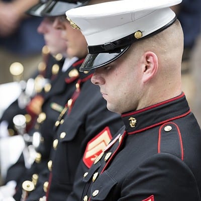 Marine Soldiers Praying with Eyes Closed