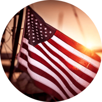 American flag waving in the wind.