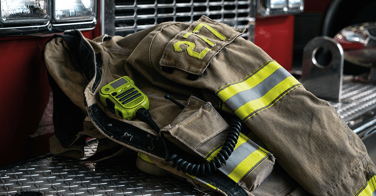 fireman's jacket sitting on a firetruck