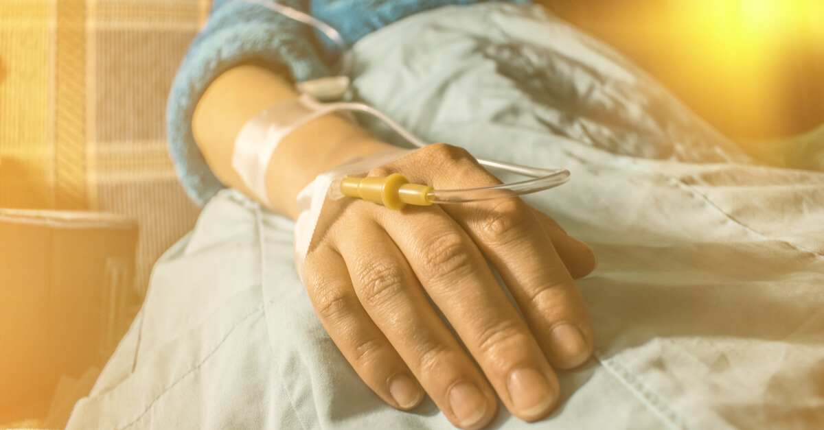 a hospital patient receives chemotherapy