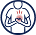 Blue icon of a person clutching their chest. Meant to illustrate chest pain.