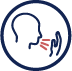 Blue icon illustrating man coughing (meant to show a persistent cough)