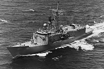 A U.S. Navy frigate on the sea