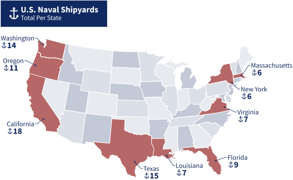 Map of naval shipyards per state