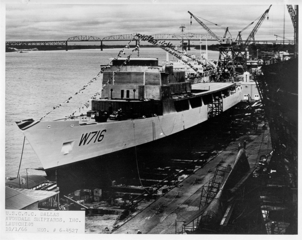 coast guard cutter in a shipyard