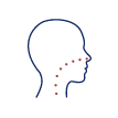 Graphic of a person with red lines going from their nose down their neck. Illustrates shortness of breath.