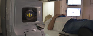 A person receives radiation therapy
