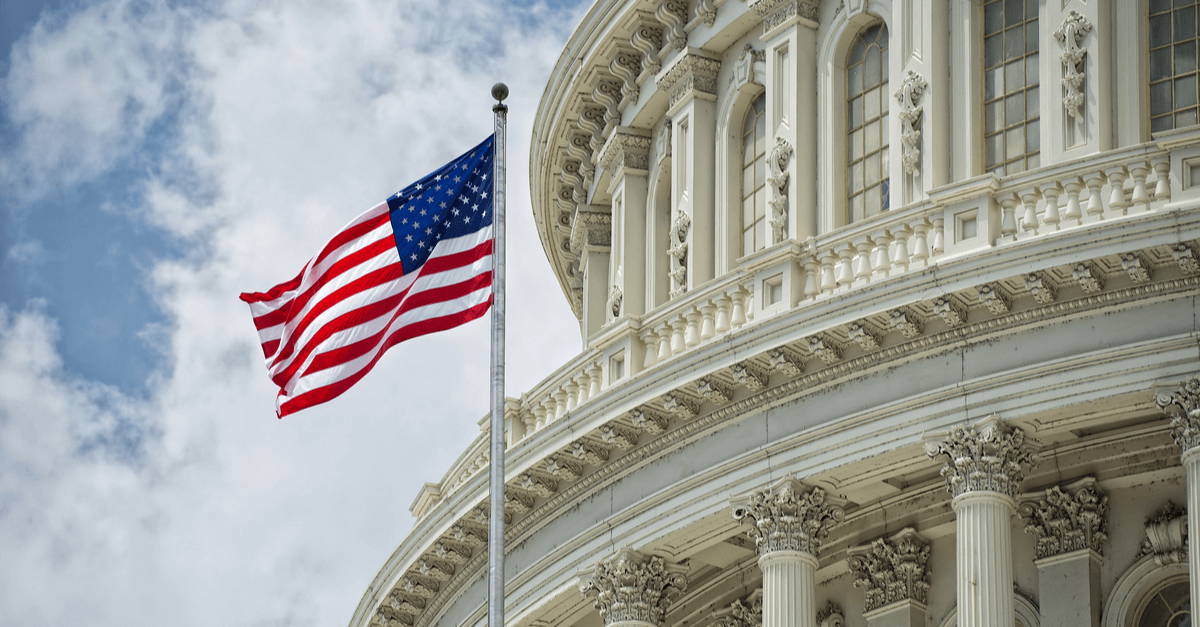 a flag outside of a government building