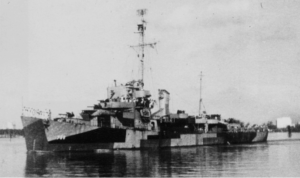 A destroyer escort on the water