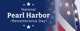 A logo saying "National Pearl Harbor Remembrance Day" with an American flag to the right