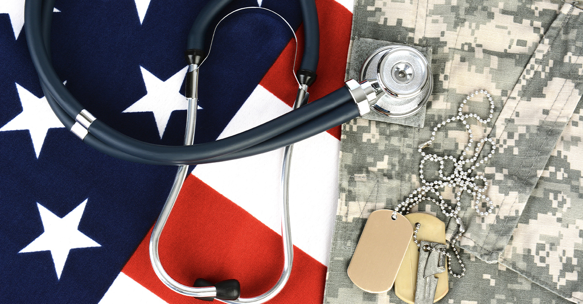 Flag and camo with a stethoscope