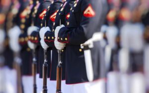 U.S. Marines standing together at attention