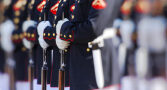 a group of Marines standing at attention