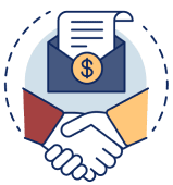 an illustration showing a handshake and an envelope