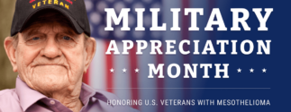 Headshot of an older U.S. veteran with text announcing Military Appreciation Month