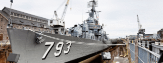 A Navy vessel docked