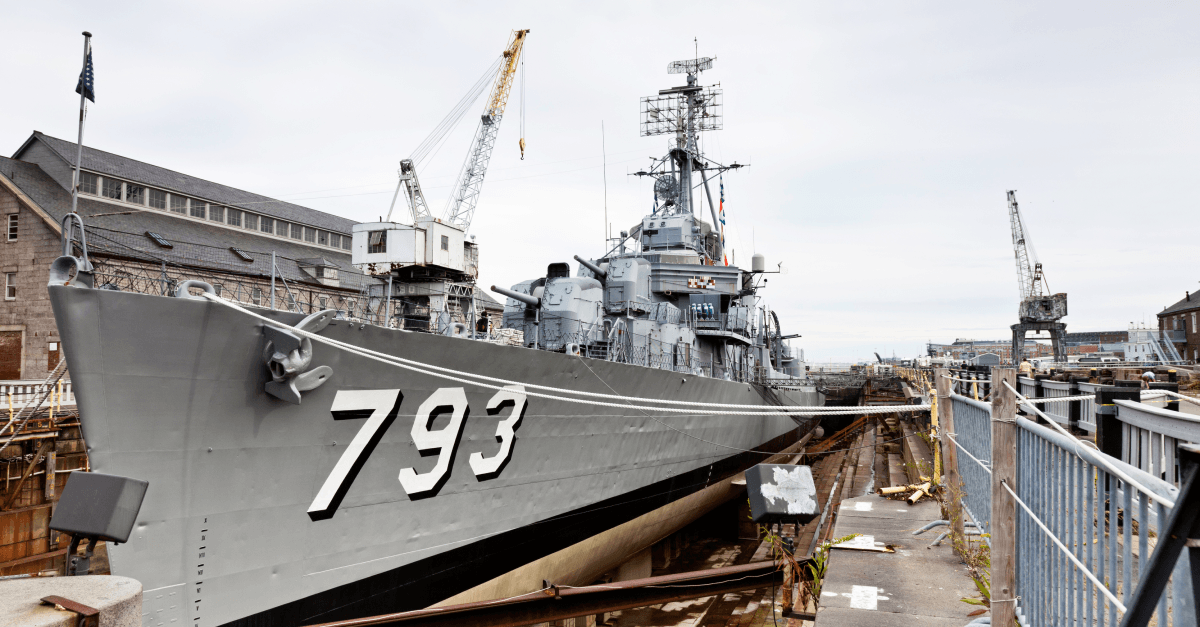 A Navy vessel docked