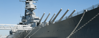 A Navy ship in the water